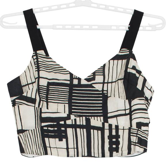 NWT DKNY Crop Top Y2K Abstract Minimalist Boho Artsy Monochrome Ivory Black XL - Picture 1 of 6